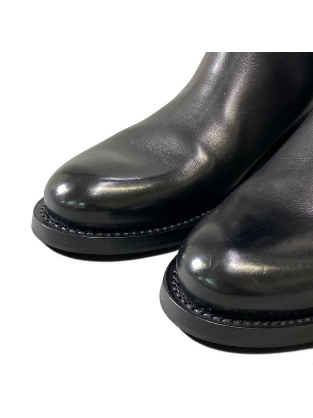 Prada Embossed Logo Long Boots with Buckle Strap 38 Black Leather Shoes Middle - Picture 6 of 11